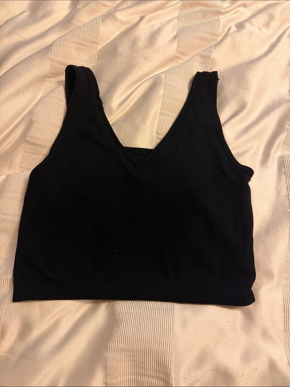 Fabletics Black Ribbed V-Neck Crop Tank